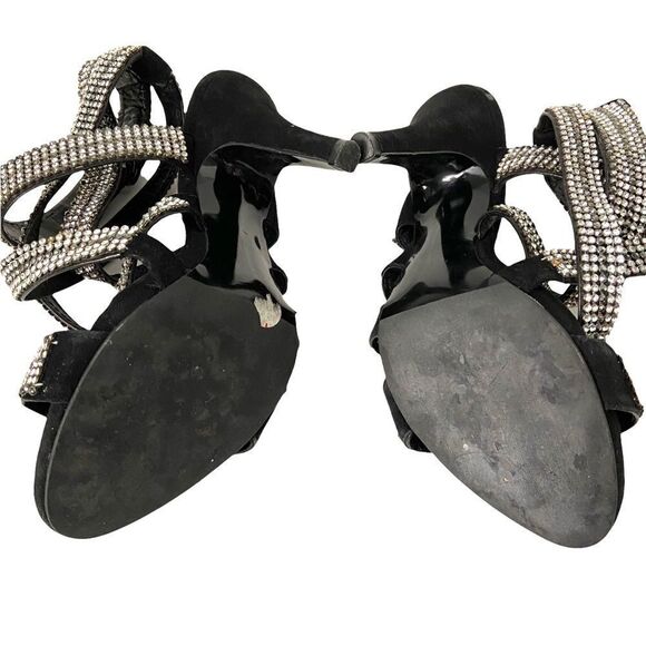 Zara Black Velvet Sandals with Rhinestone Strap in Size EU 37 - Picture 8 of 14